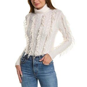 Qi Cashmere Fringe Cashmere Turtleneck Sweater White Size XS Luxury
